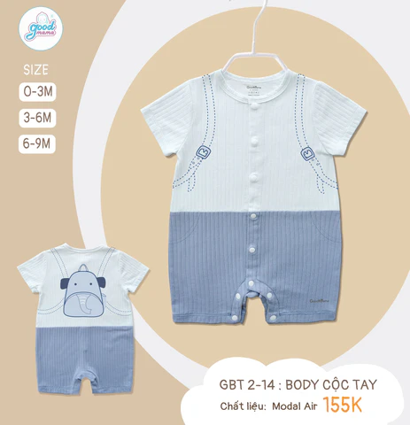 Mẫu bodysuit cúc giữa cộc tay tiện lợi cho trẻ