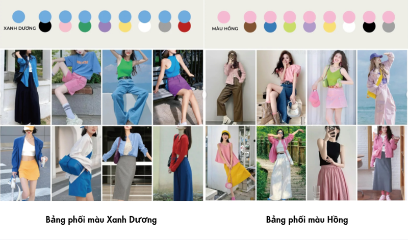 Gợi ý bảng phối màu Xanh dương và Hồng
