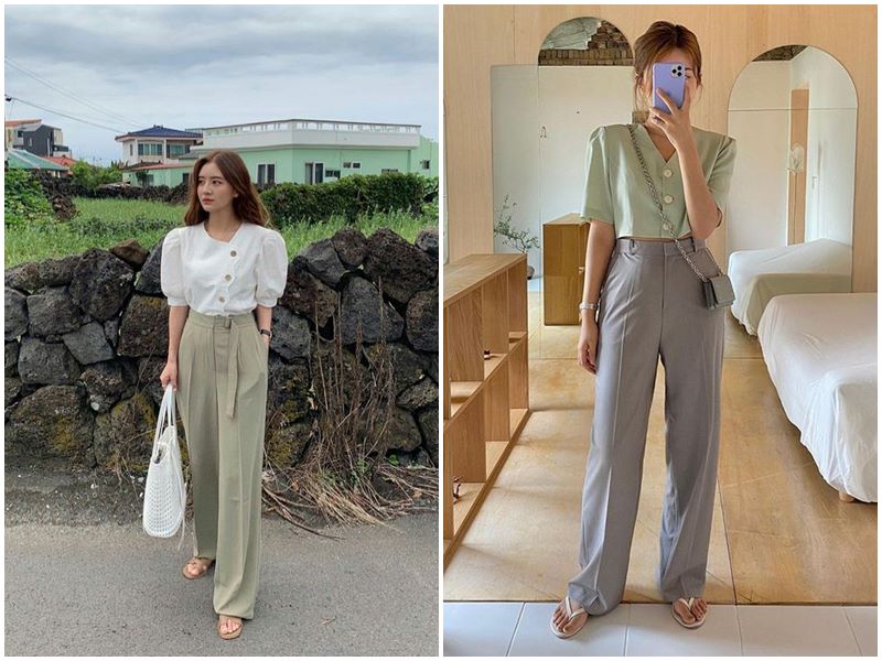 Quần ống rộng đen phối chuẩn