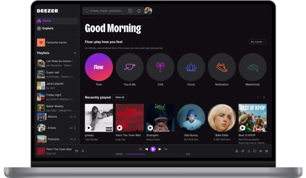 Giao diện của ứng dụng Deezer