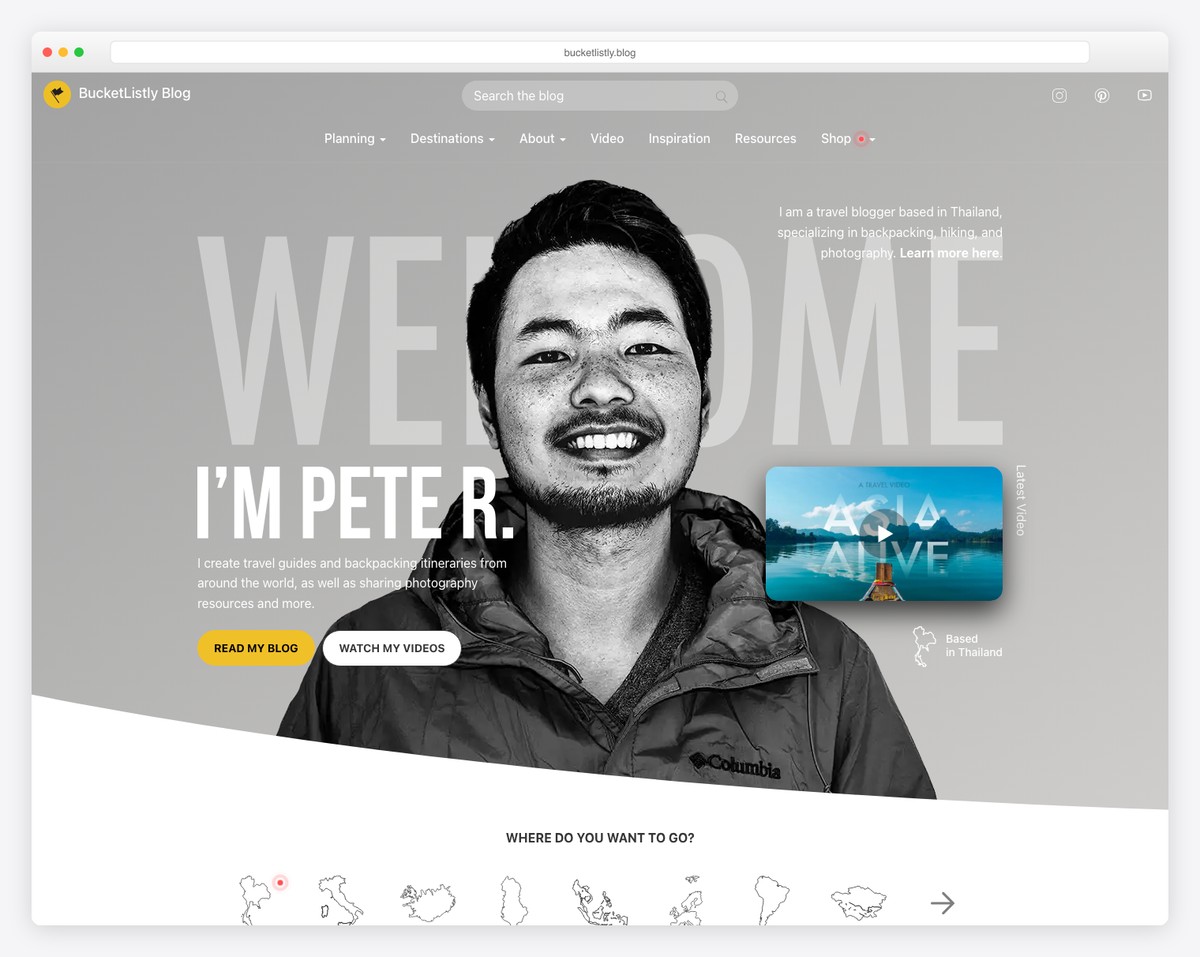 Giao diện blog hành trình du lịch