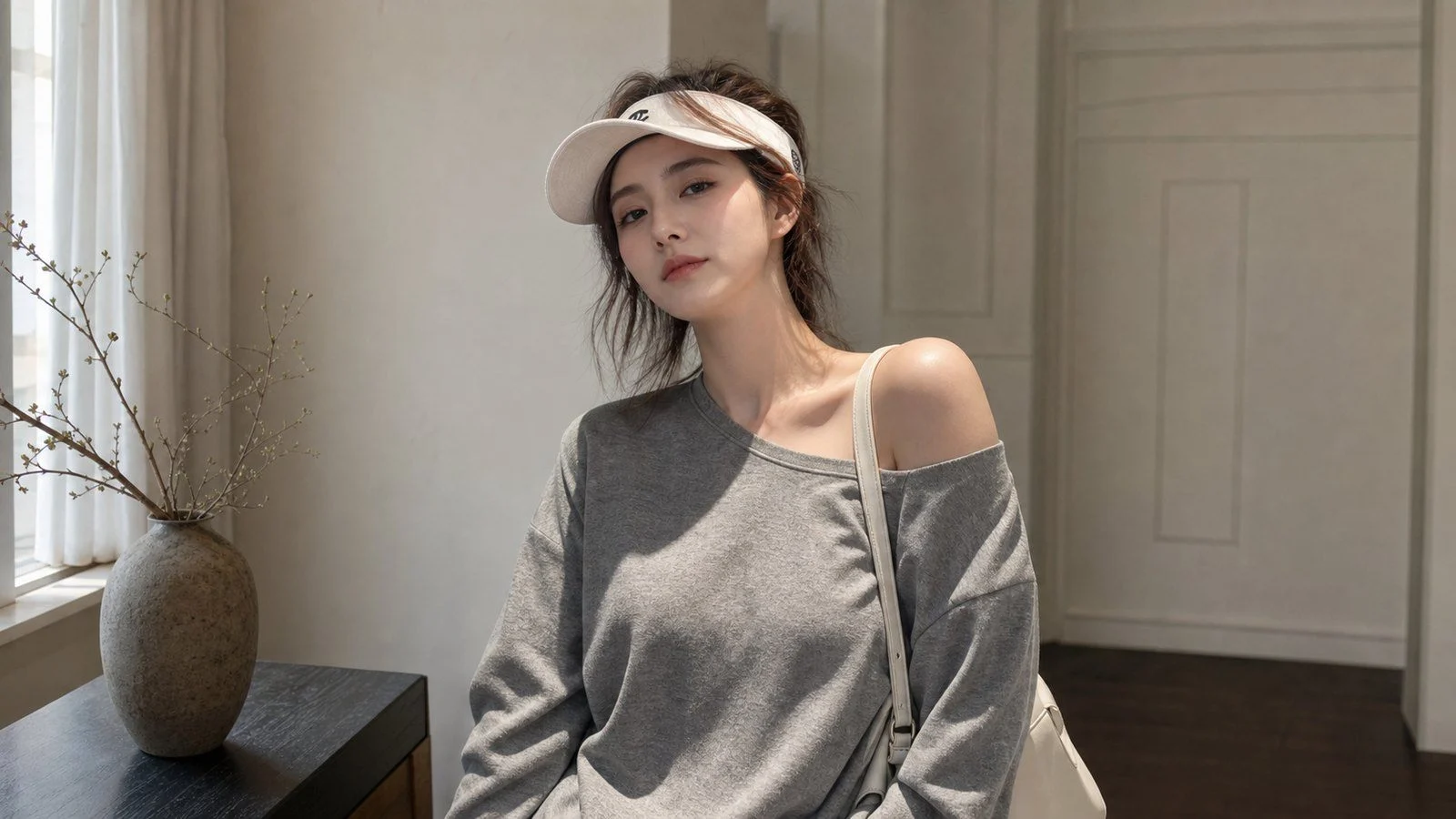 Chụp cận nửa người với ánh nhìn lạnh và vai mở