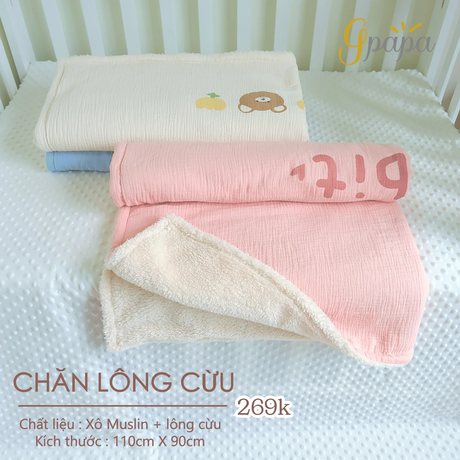 Chăn lông nhung thêu cho bé sơ sinh