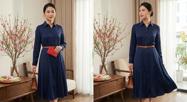 Đầm sơ mi dáng midi hiện đại