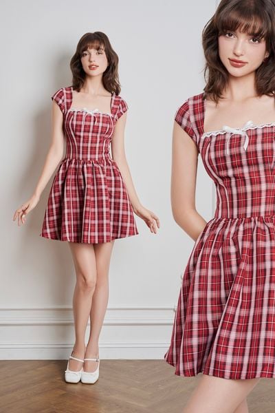 Đầm đỏ dáng ngắn nổi bật