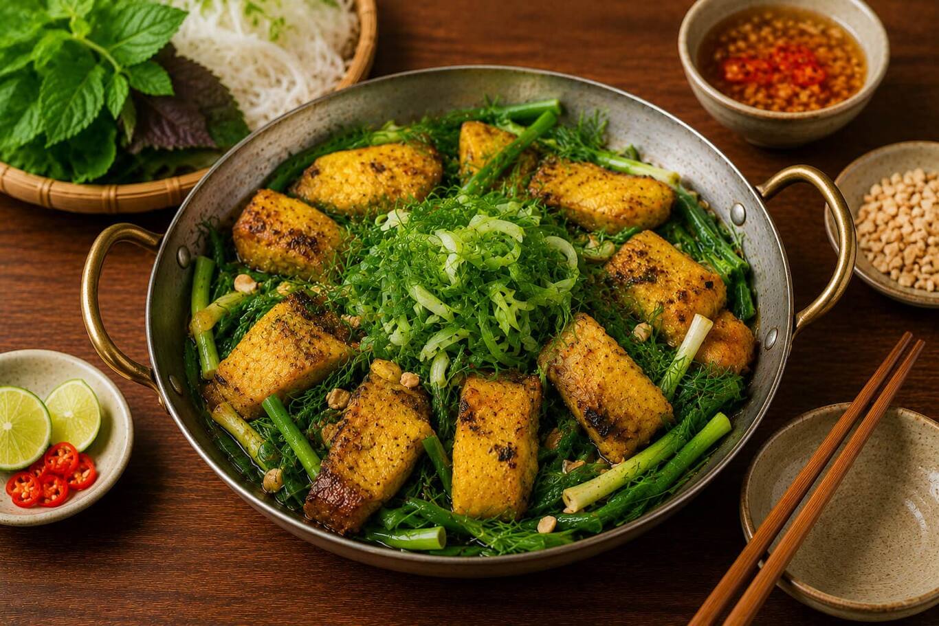 Chả cá Lã Vọng Hà Nội với thì là và cá vàng thơm