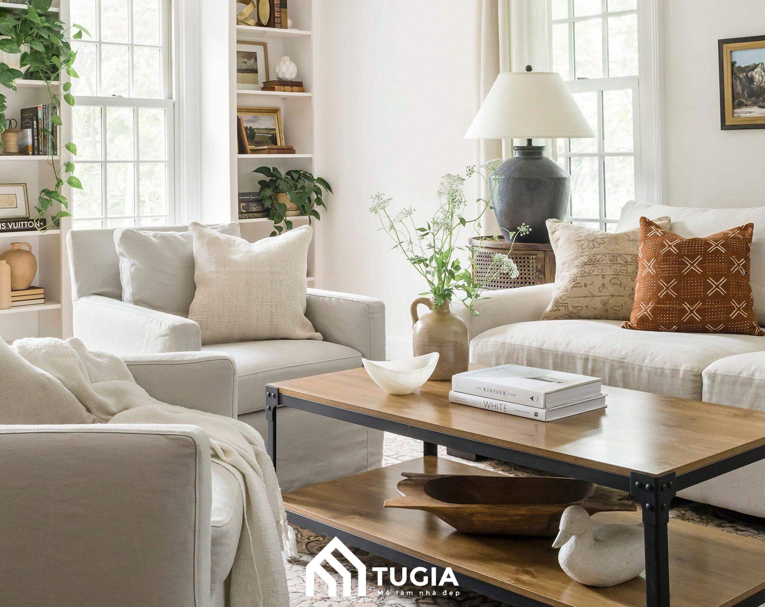 Mẫu decor phòng khách phong cách tối giản