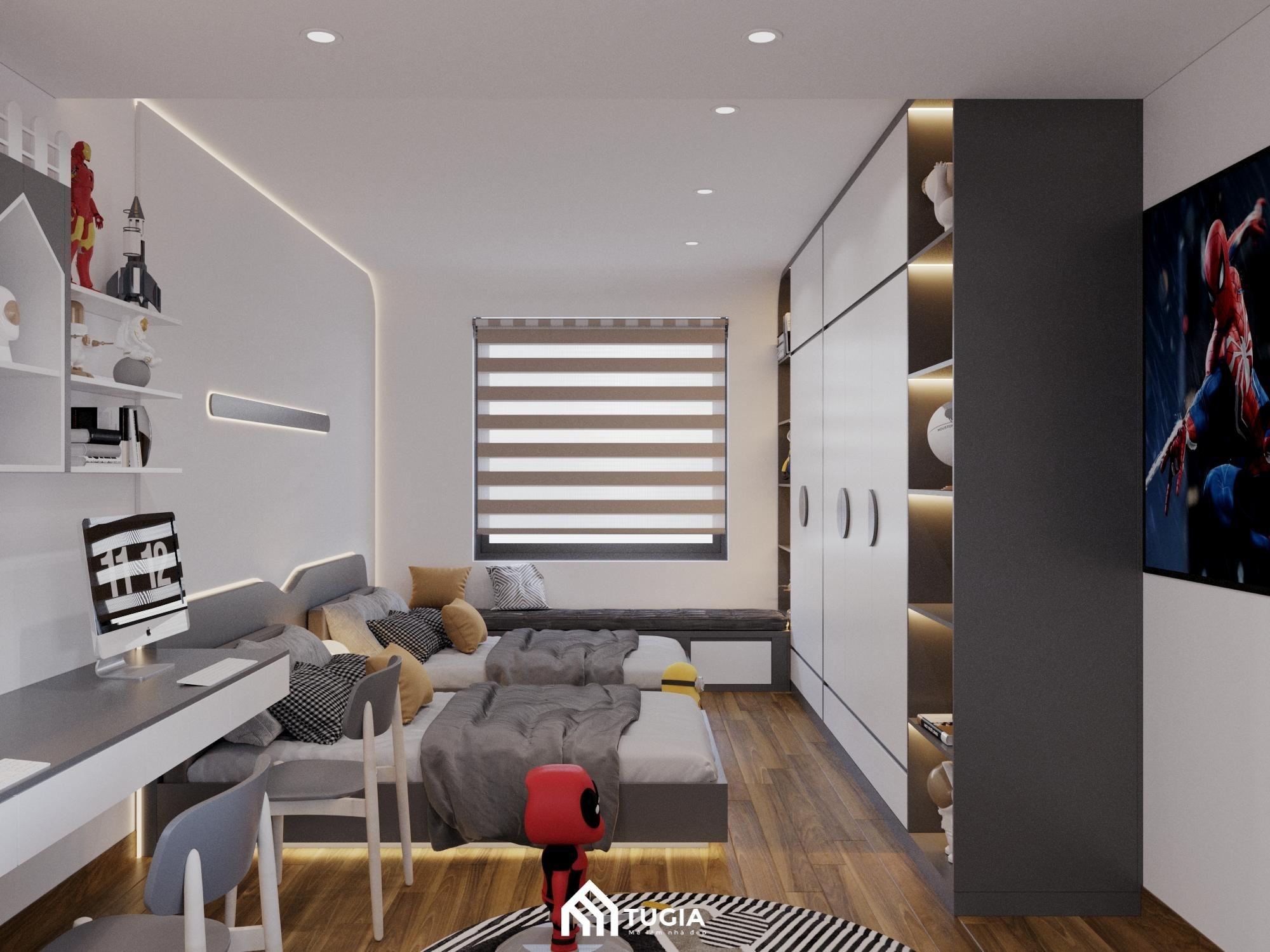 Thiết kế phòng ngủ cho 2 bé với không gian riêng tư những vẫn đảm bảo sự gắn kết