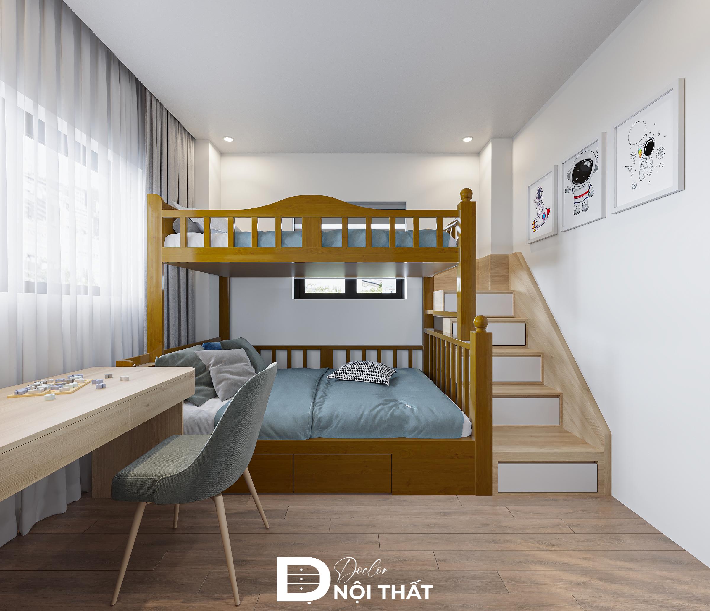 Giường tầng giúp tận dụng góc tường và tiết kiệm diện tích phòng ngủ