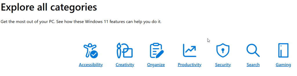 Danh sách toàn bộ các tính năng hiển thị trong Microsoft Tips