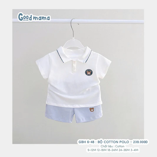 Bộ áo cổ bẻ bằng cotton cho bé, phù hợp đi học và đi chơi