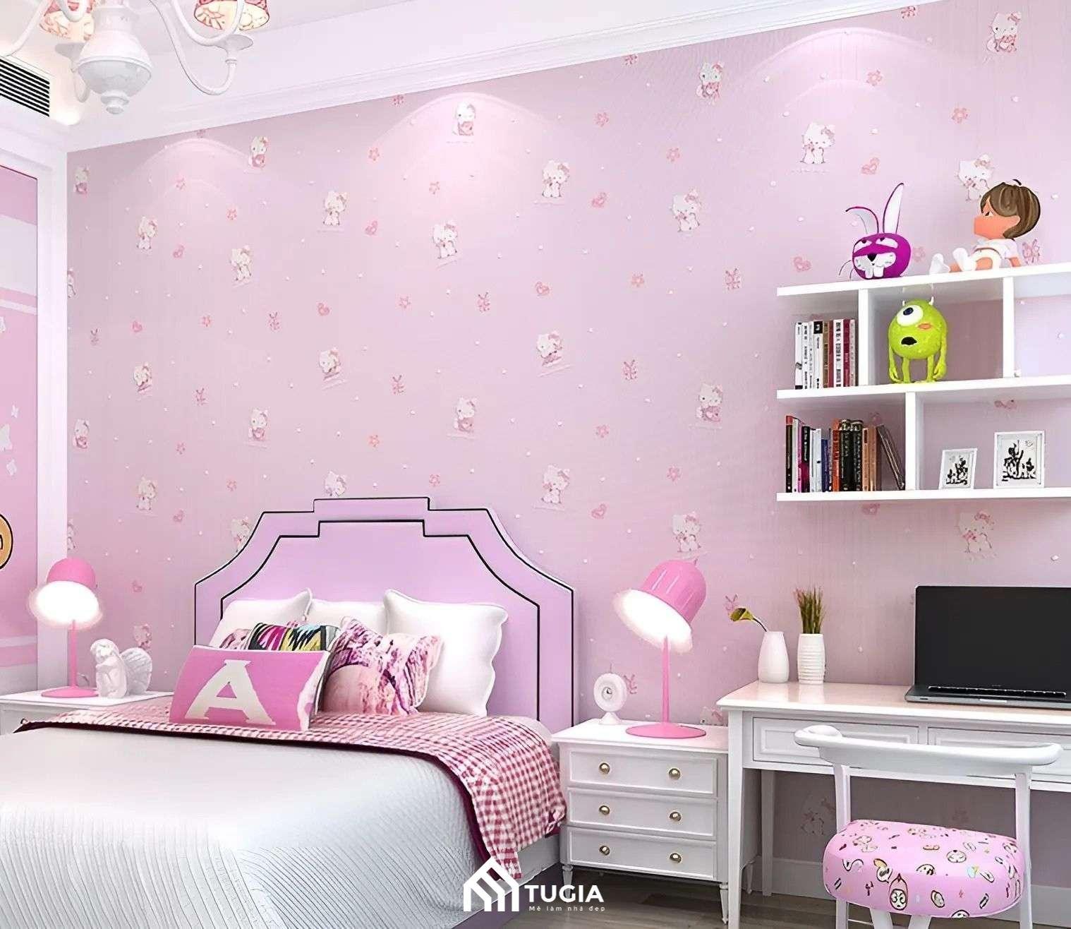 Mẫu giấy dán tường trang trí phòng ngủ cho nữ