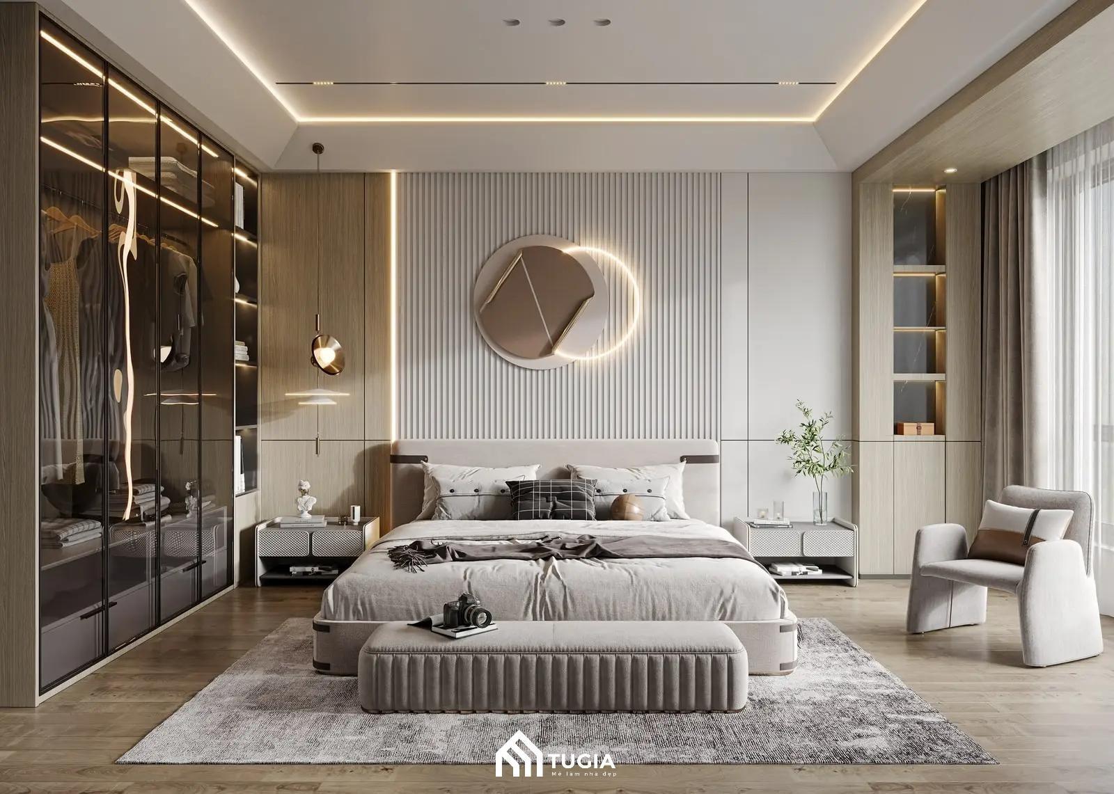 Trang trí phòng ngủ nhỏ cho nữ bằng ghế băng và đèn led