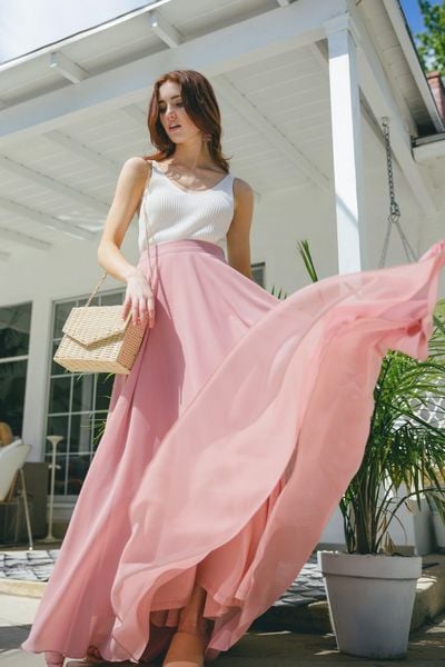 Chân váy voan dài chấm gót