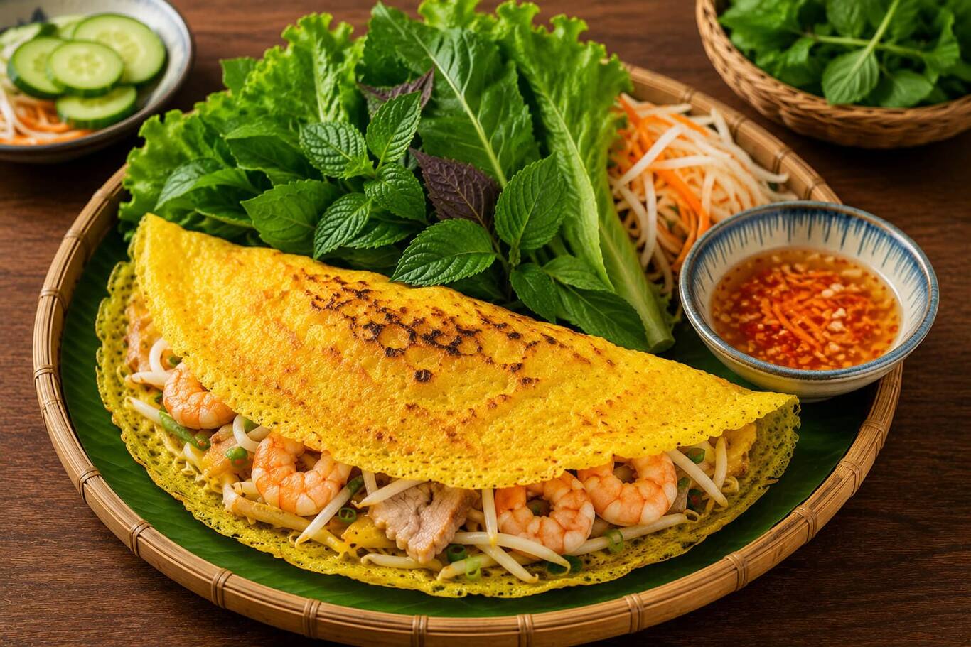 Bánh xèo vàng giòn nóng hổi kiểu Việt Nam