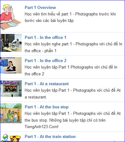 Hình ảnh minh họa định dạng câu hỏi hình ảnh trong Part 1