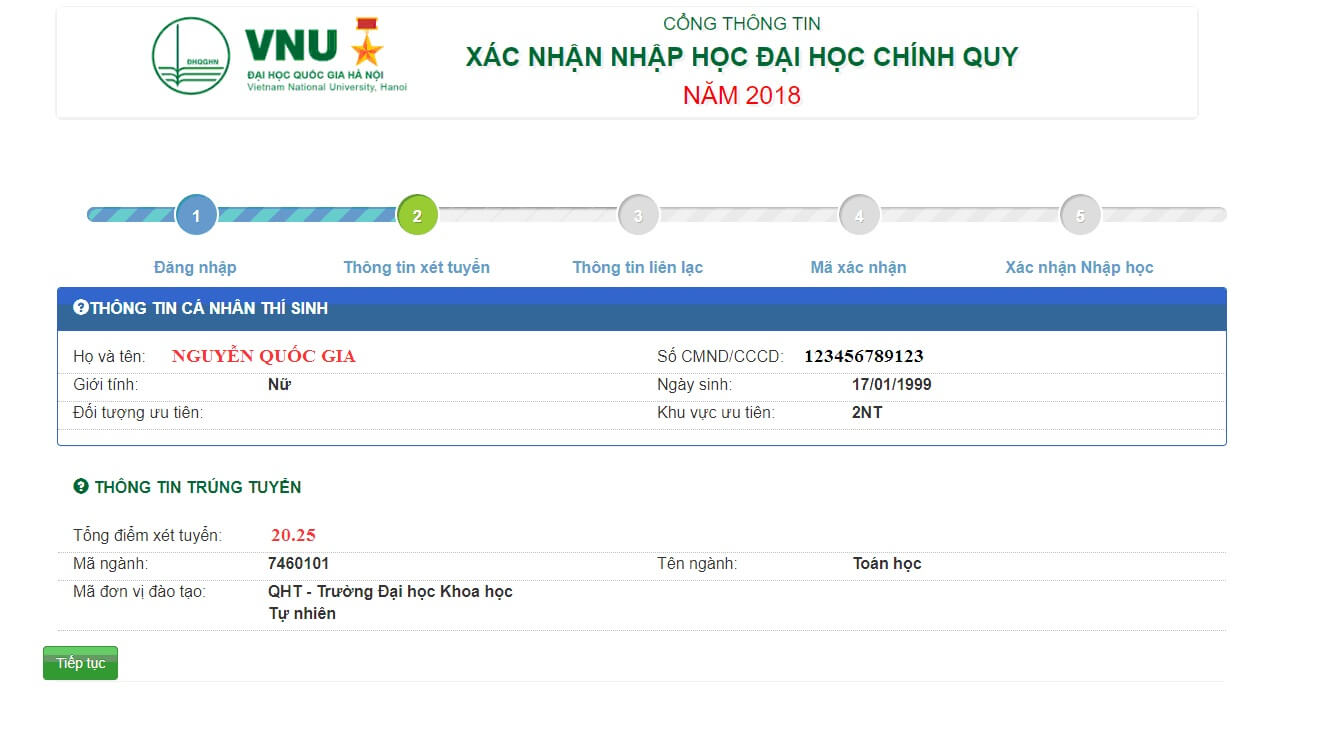 Thời gian xác nhận nhập học trực tuyến