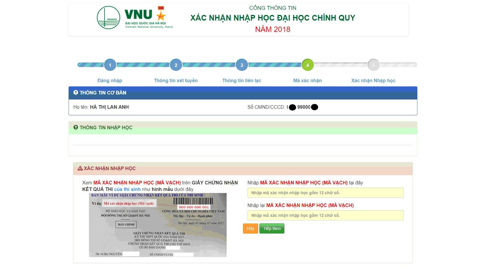 Kiểm tra thông tin trúng tuyển