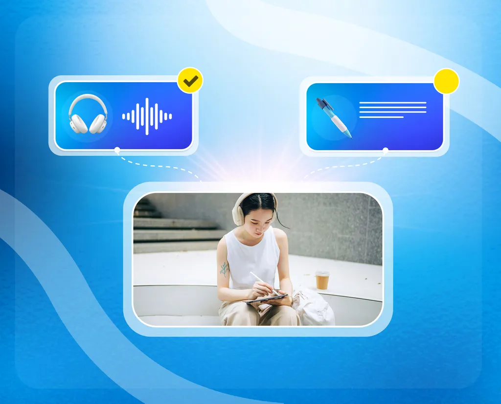 Giao diện bài tập nghe chép chính tả tiếng Anh với hệ thống AI phản hồi độ chính xác