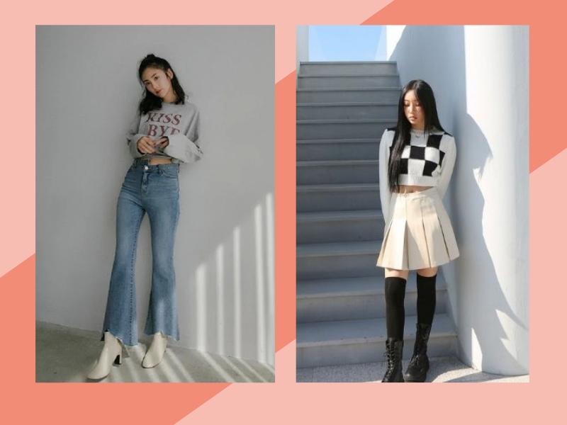 Áo len croptop phối quần jeans