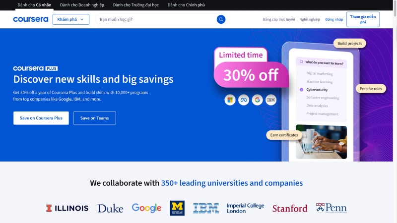 Khám phá kiến thức mới với Coursera