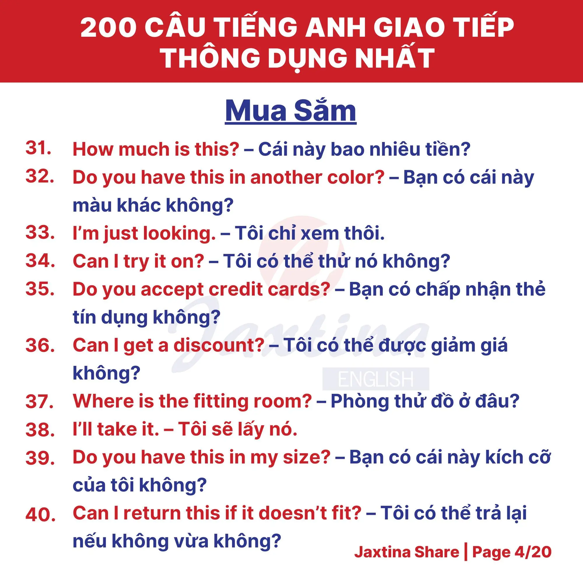 Mẫu câu tiếng Anh giao tiếp khi mua sắm