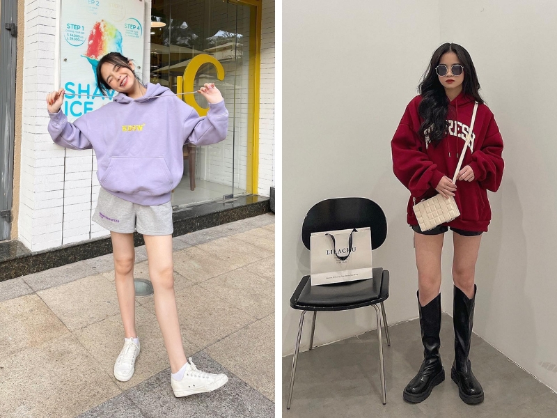 Áo hoodie phối quần short