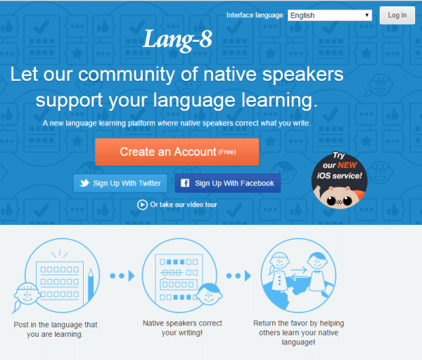 Giao diện trang web Lang-8