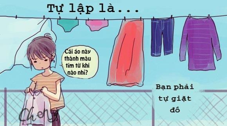 sinh viên tự giặt quần áo