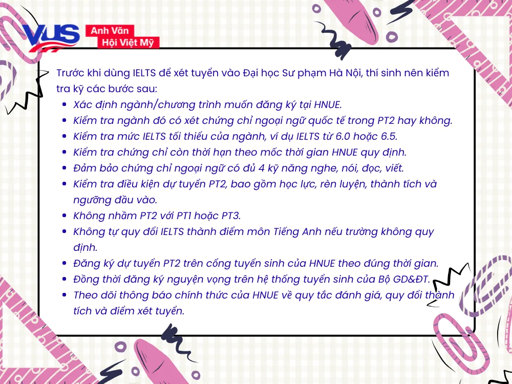 Checklist cho thí sinh có IELTS muốn xét tuyển HNUE