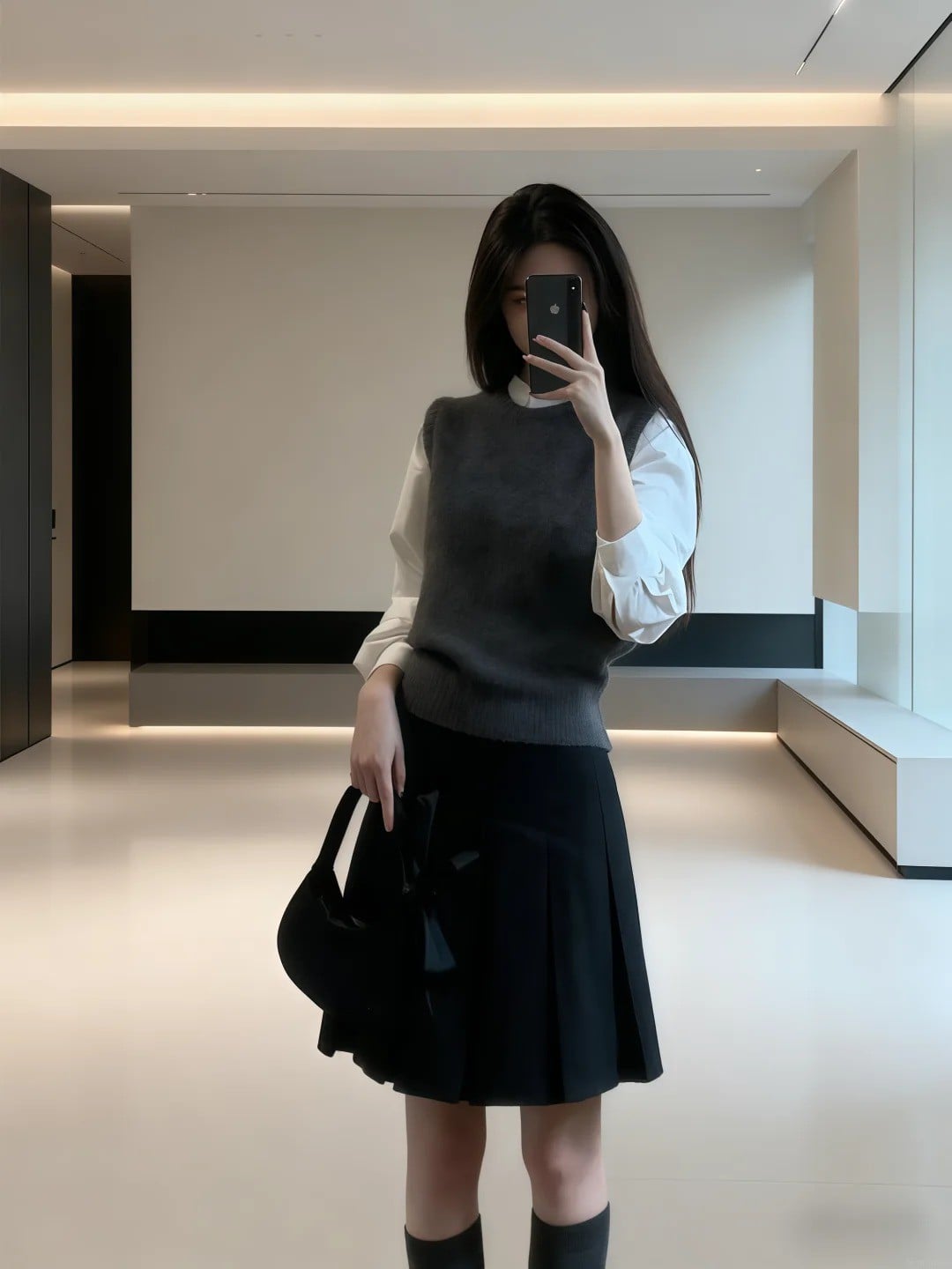 Đầm chữ A phối áo len gile