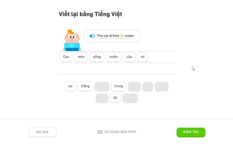Giao diện dễ thương, gần gũi là điểm cộng của Duolingo