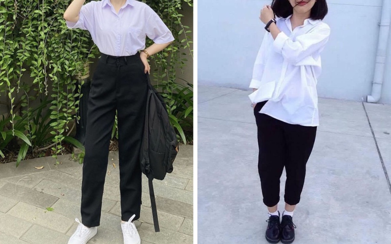 Áo sơ mi trắng và quần tây cho học sinh cấp 3