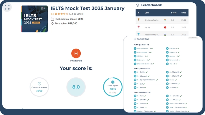 Giao diện như thi thật giúp người học quen cảm giác phòng thi IELTS