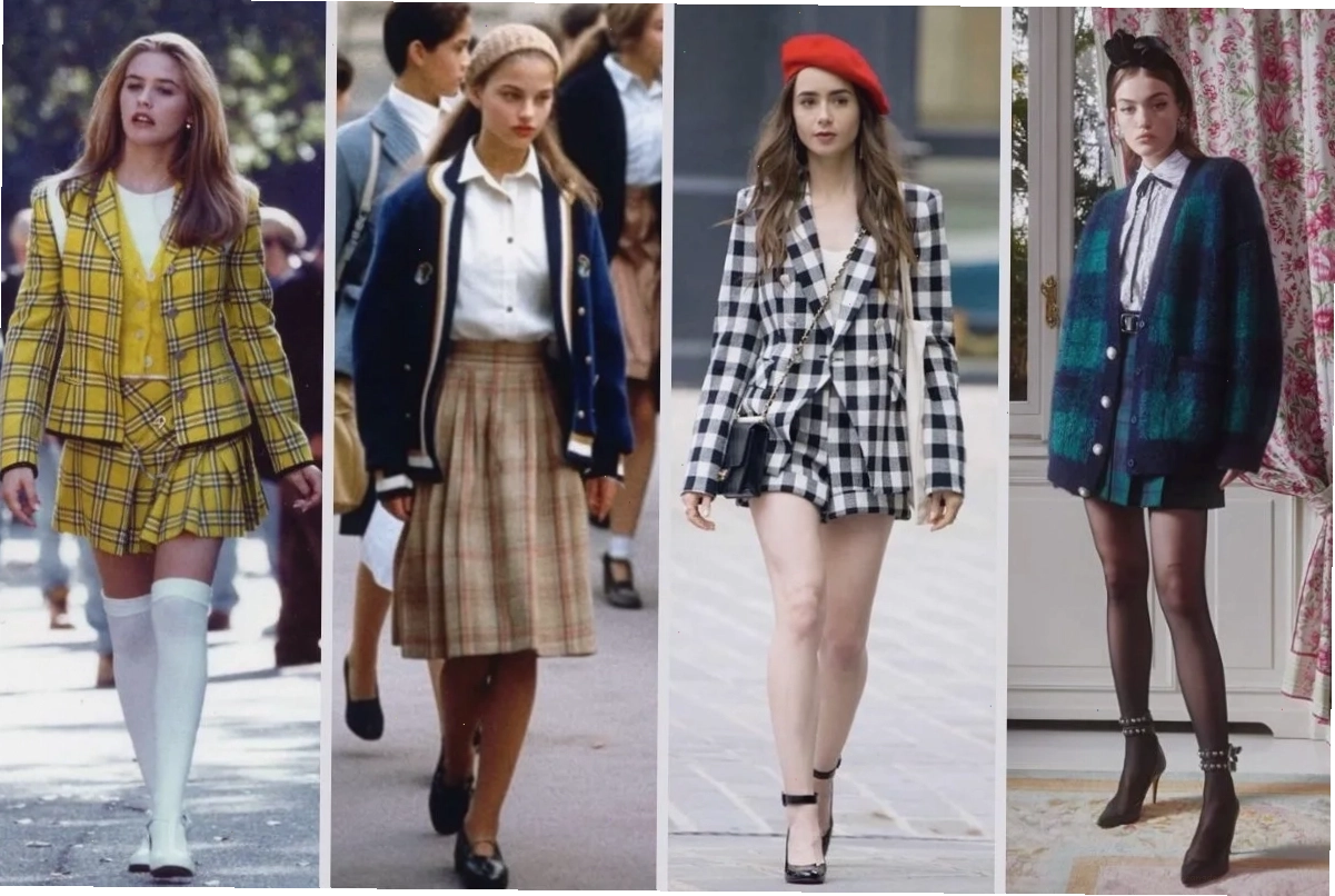 Phối đồ đi học cho sinh viên nữ theo phong cách Preppy với chân váy xếp ly và áo sơ mi