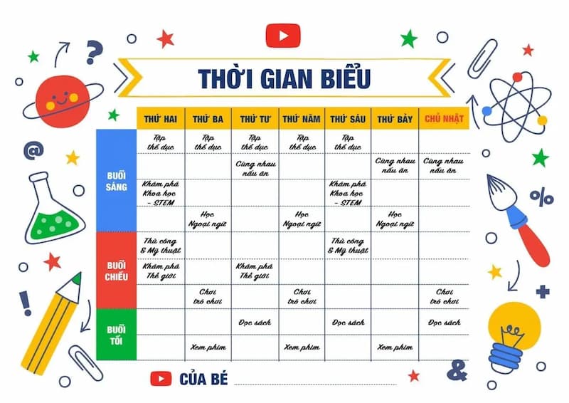 Lịch trình học tập hàng tuần