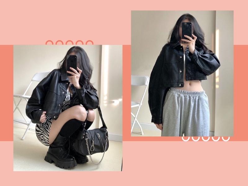 Áo khoác da phối váy body