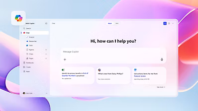 Giao diện Microsoft Copilot hiển thị lời chào và sẵn sàng hỗ trợ người dùng