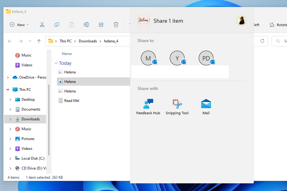 Menu chia sẻ trong Windows 11