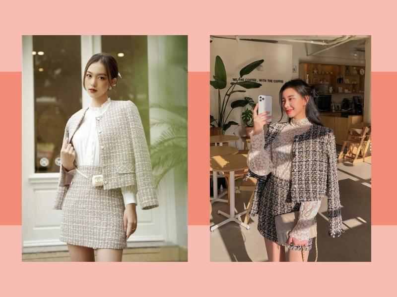 Set áo váy dạ tweed