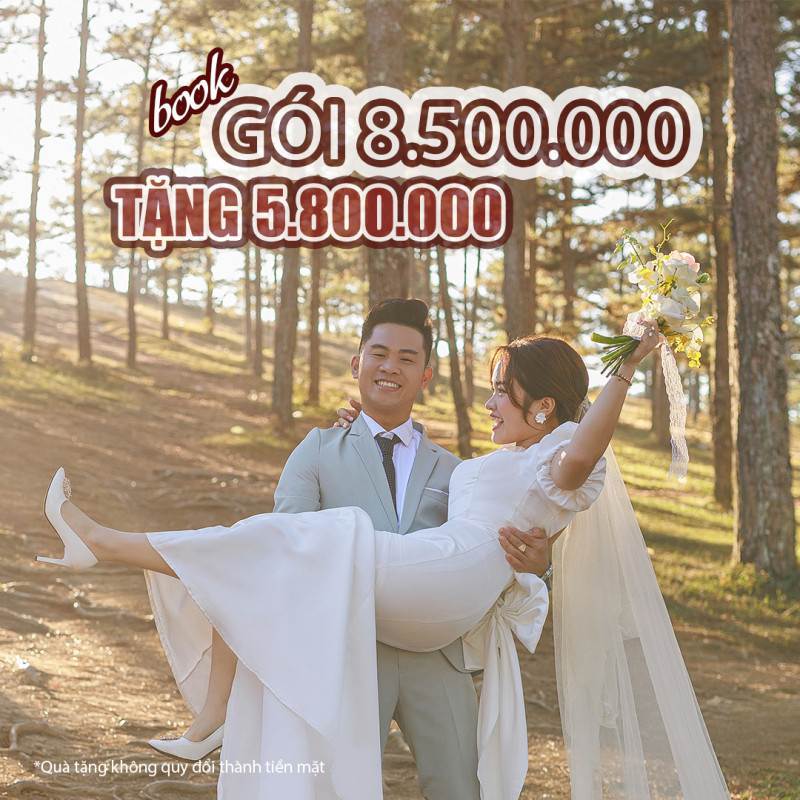 Cặp đôi chụp ảnh cưới tại ngoại cảnh Đà Lạt với khung cảnh thiên nhiên