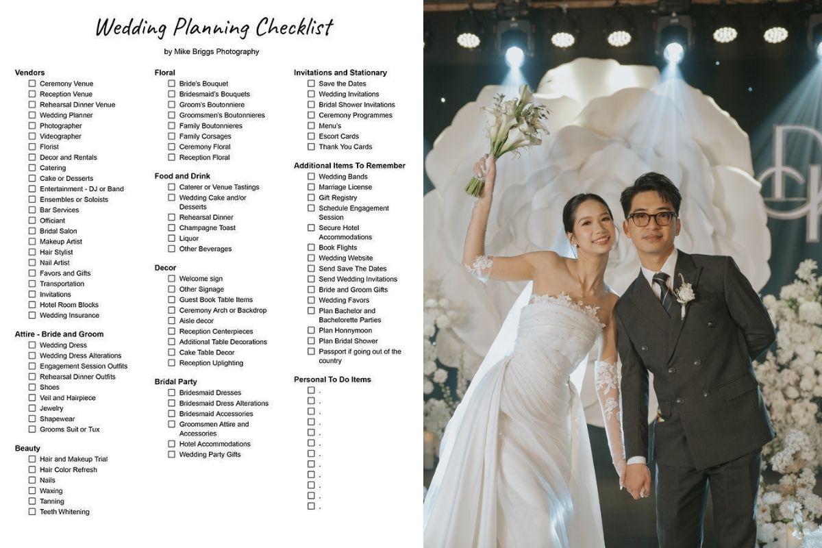 Hình ảnh cặp đôi đang xem checklist chuẩn bị đám cưới trên laptop