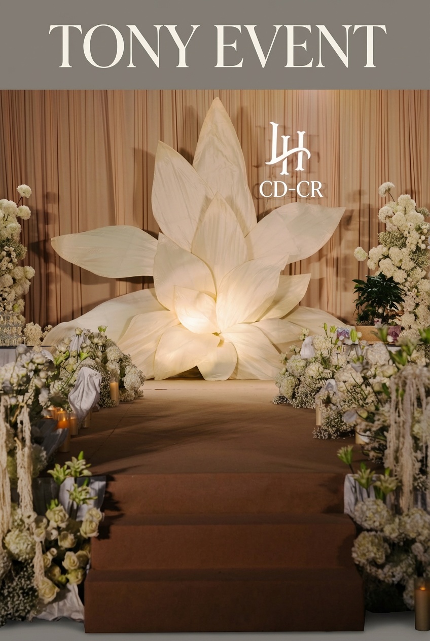 Thiết kế trang trí cổ điển với hoa tươi mix lụa