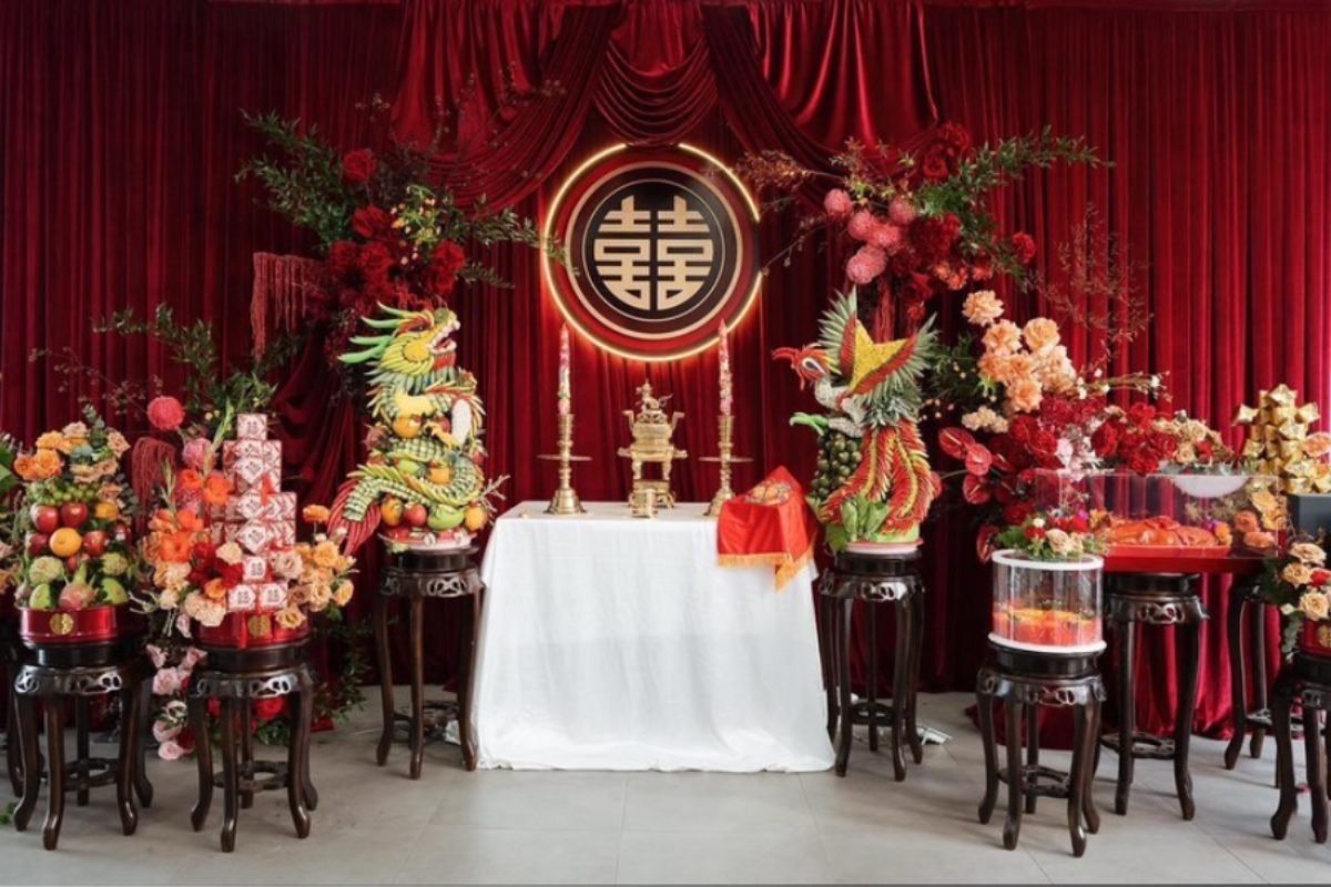Bàn thờ gia tiên ngày cưới cao cấp.