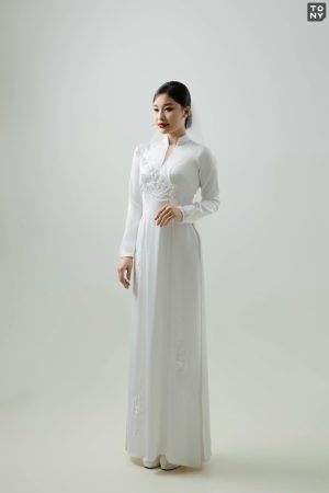 Áo dài cưới phối chất liệu lụa cao cấp