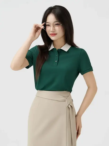 Áo polo nữ ngắn tay cổ phối bo - thoáng khí - năng động