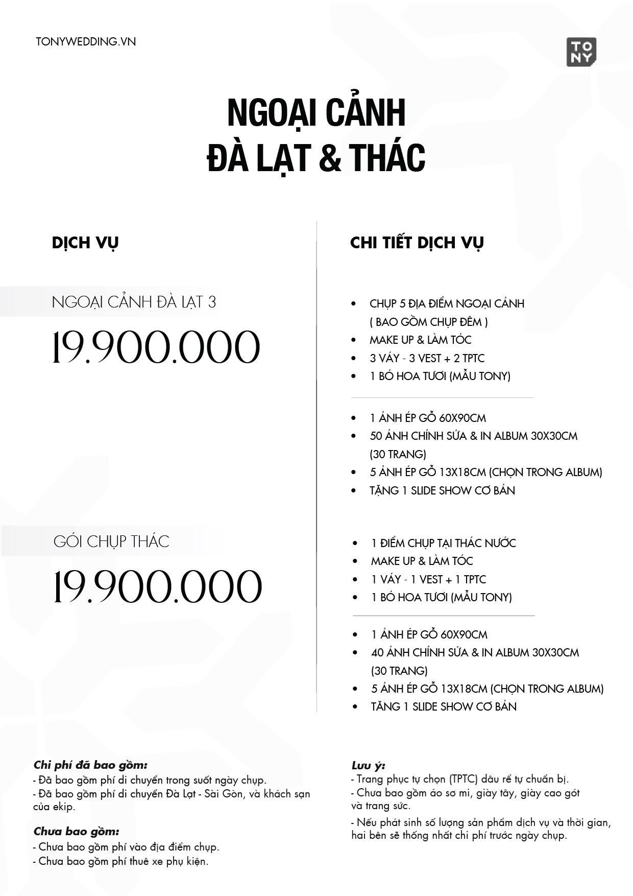 Bảng giá ngoại cảnh Đà Lạt 2026