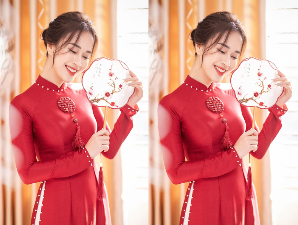 Áo dài cô dâu đỏ trơn