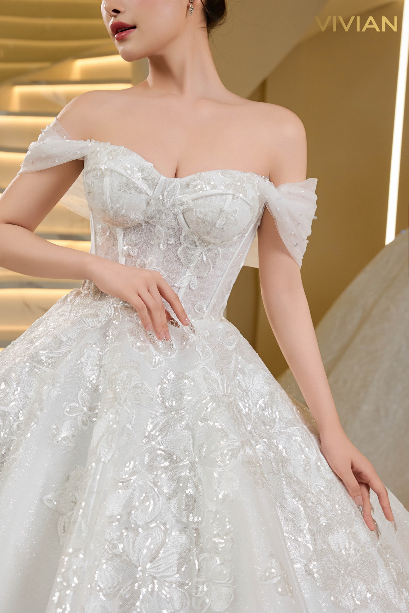 Váy cưới trễ vai bigsize tinh tế