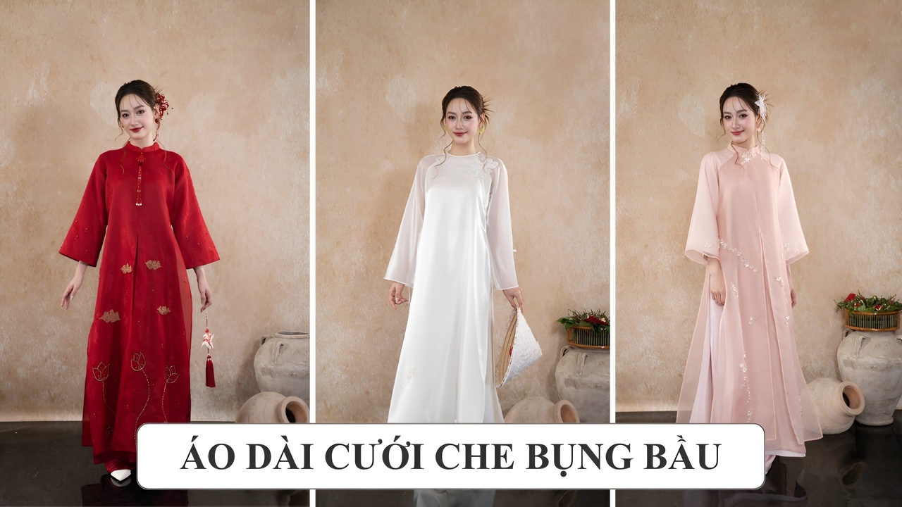 Các mẫu áo dài cưới che bụng bầu đẹp cho cô dâu